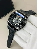 Men's Luxury Skeleton Sport Watch Black Rubber Strap