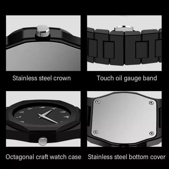 Men Carbon Fiber Black Arabic Aura Watch With Gift Box