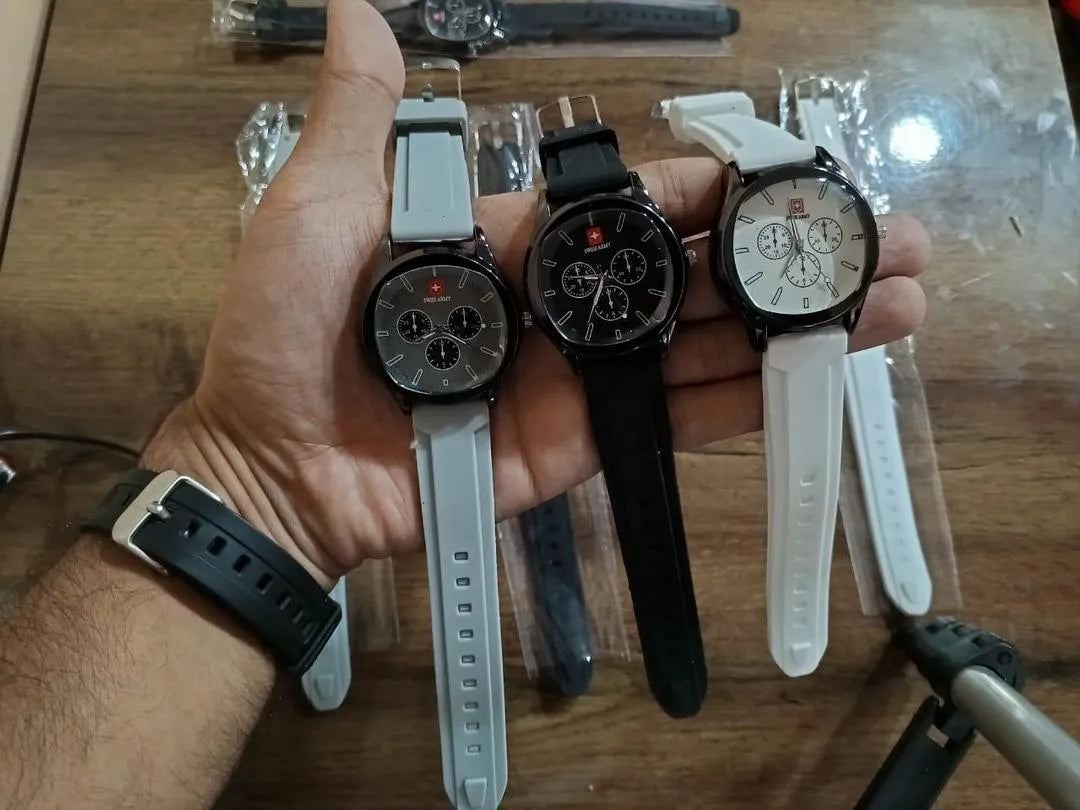 Men's Rubber Strap Watch Black White Grey Casual Daily Wear