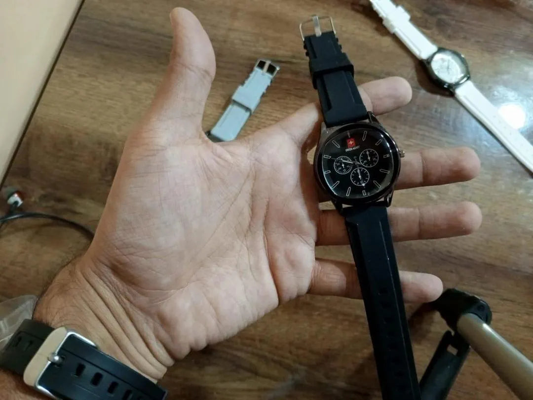 Men's Rubber Strap Watch Black White Grey Casual Daily Wear