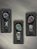 Men's Stainless Steel Chain Strap Analogue Watch White Red Green