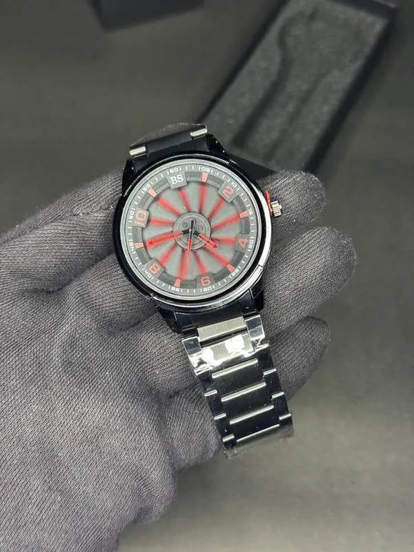 Men's Stainless Steel Chain Strap Analogue Watch White Red Green