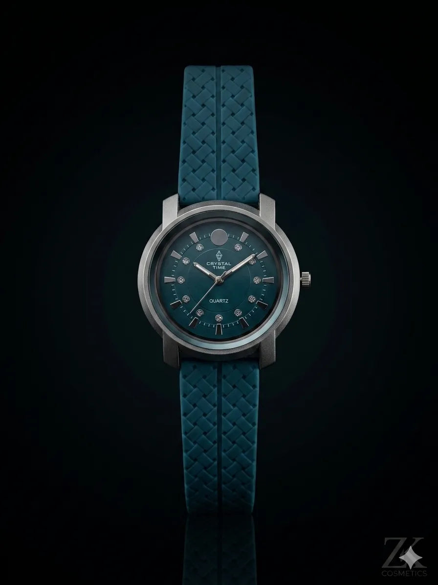 Men's Elegant Blue Crystal Quartz Watch with Silicone Strap